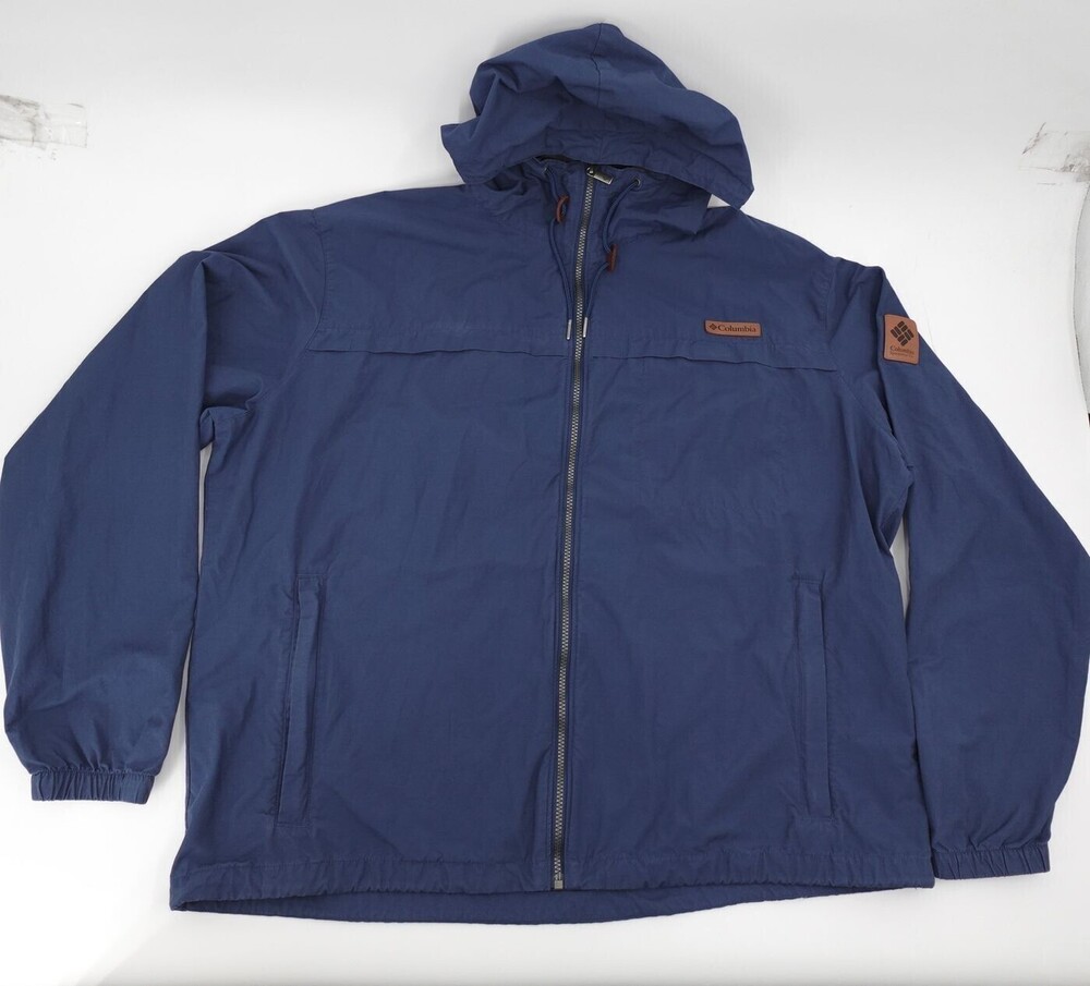 Columbia Jacket Mens XXL Blue Hooded Full Zip Lightweight Outdoor Hiking Pockets